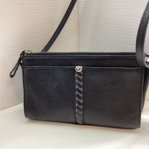 Brighton Black Leather Crossbody Bag with Silver Hardwear. Style # F 934592
